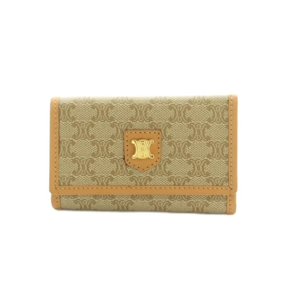 Celine Macadam Triomphe 6 Key Holder Tan Coated Canvas Vintage Italy M12